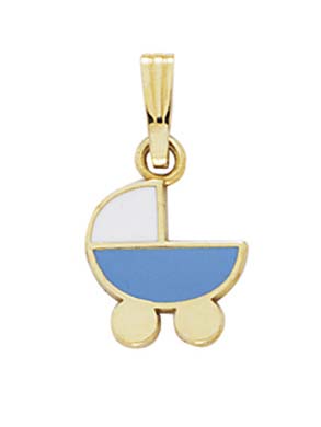 
14k Yellow Gold Blue Enamel Baby Carriage Pendant
