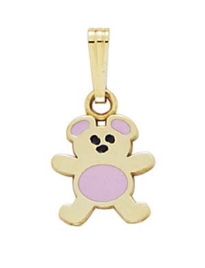 
14k Yellow Gold Pink Enamel Teddy Bear Pendant
