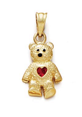 
14k Yellow Gold Teddy Bear July Birthstone Pendant 15/16 Inch long
