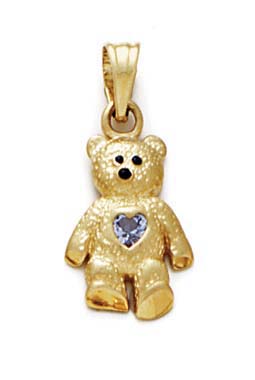 
14k Yellow Gold Teddy Bear March Birthstone Pendant 15/16 Inch long
