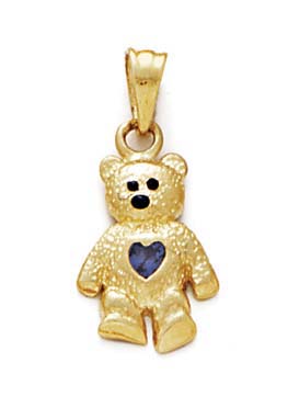 
14k Yellow Gold Teddy Bear September Birthstone Pendant 15/16 Inch long
