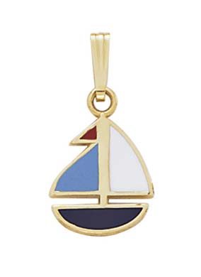 
14k Yellow Gold Enamel Sailboat Pendant
