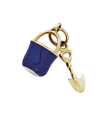 
14k Yellow Gold Black Enamel Pail and Shovel Pendant
