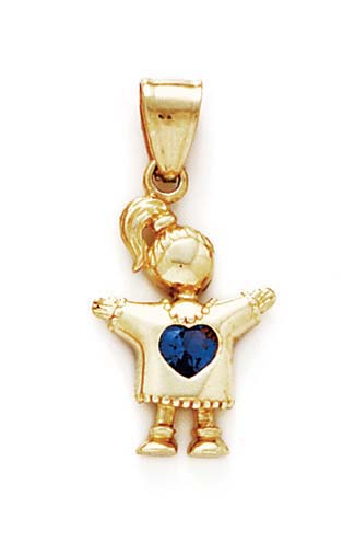 
14k Light-Blue Heart Birthstone Girl Pendant 1 1/8 Inch
