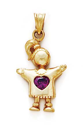 
14k Purple Heart Birthstone Girl Pendant 1 1/8 Inch
