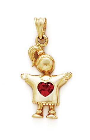 
14k Red Heart Birthstone Girl Pendant 1 1/8 Inch Long
