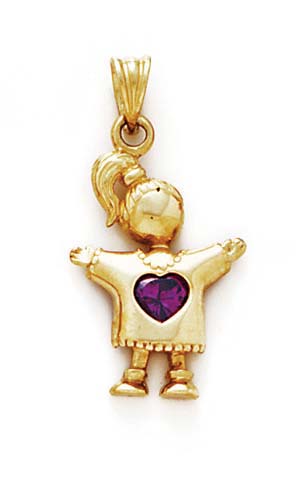 
14k Dark-Pink Heart Birthstone Girl Pendant 1 1/8 Inch
