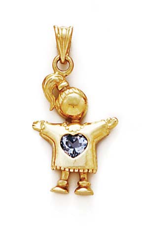 
14k Light-Blue Heart Birthstone Girl Pendant 1 1/8 Inch
