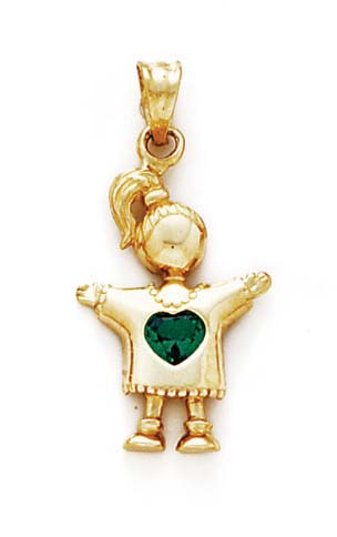 
14k Green Heart Birthstone Girl Pendant 1 1/8 Inch
