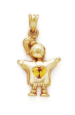 
14k Yellow Heart Birthstone Girl Pendant 1 1/8 Inch
