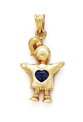 
14k Dark-Blue Heart Birthstone Girl Pendant 1 1/8 Inch
