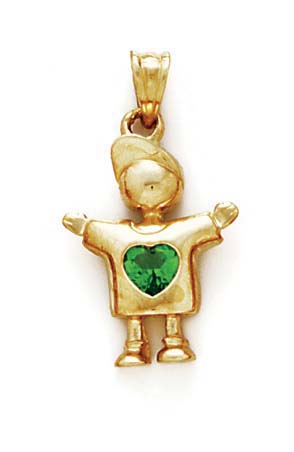 
14k Green Heart Birthstone Boy Pendant 1 Inch Long
