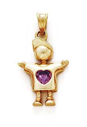 
14k Purple Heart Birthstone Boy Pendant 1 Inch Long
