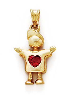 
14k Red Heart Birthstone Boy Pendant 1 Inch Long
