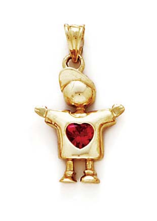 
14k Red Heart Birthstone Boy Pendant 1 Inch Long
