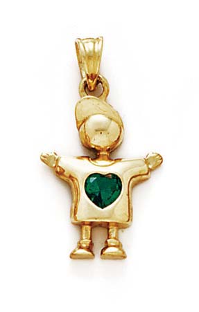 
14k Green Heart Birthstone Boy Pendant 1 Inch Long
