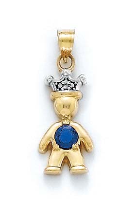 
14k Diamond & Sapphire-Blue Birthstone Prince Pendant 1 Inch
