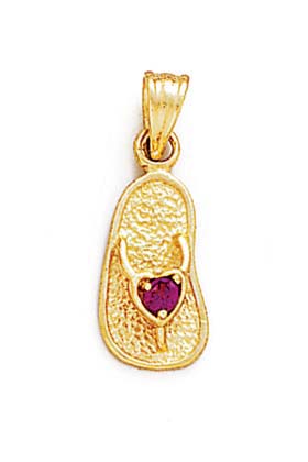 
14k Yellow Gold 2.5mm Dark-Pink Birthstone Sandal Pendant
