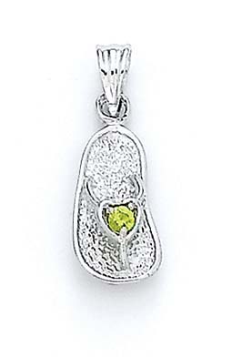 
14k White Gold Green Birthstone Sandal Pendant 7/8 Inch
