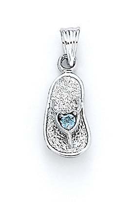 
14k White Gold Light-Blue Birthstone Sandal Pendant 7/8 Inch
