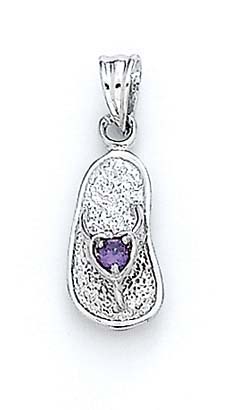 
14k White Gold Purple Birthstone Sandal Pendant 7/8 Inch
