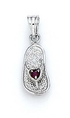 
14k White Gold 2.5mm Red Birthstone Sandal Pendant 7/8Inch
