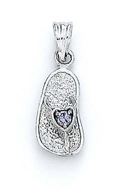 
14k White Gold Dark-Pink Birthstone Sandal Pendant 7/8 Inch
