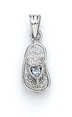 
14k White Gold Light-Blue Birthstone Sandal Pendant 7/8 Inch
