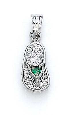 
14k White Gold Green Birthstone Sandal Pendant 7/8 Inch
