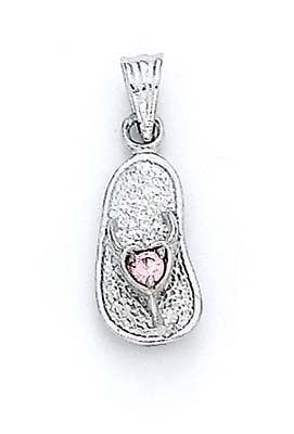 
14k White Gold 2.5mm Light-Pink Birthstone Sandal Pendant 7/8Inch
