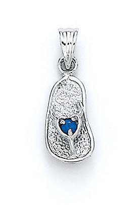 
14k White Gold Dark-Blue Birthstone Sandal Pendant 7/8 Inch
