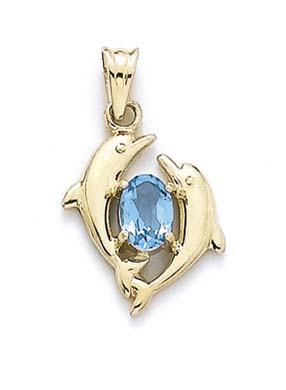 
14k Yellow Gold Ovl Blue Topaz Dolphin Pendant
