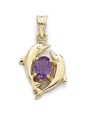 
14k Yellow Gold Amethyst Dolphin Pendant
