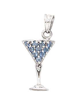 
14k Yellow Gold Martini Blue Topaz and Diamond Pendant
