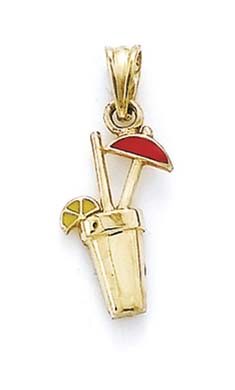 
14k Yellow Gold Enamel Tropical Drink Pendant
