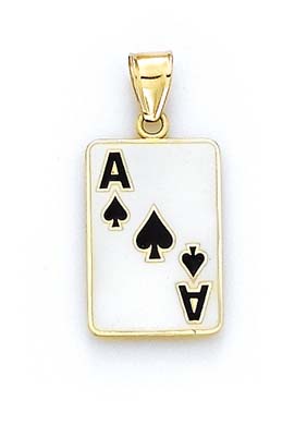 
14k Yellow Gold Black White Enamel Ace Pendant
