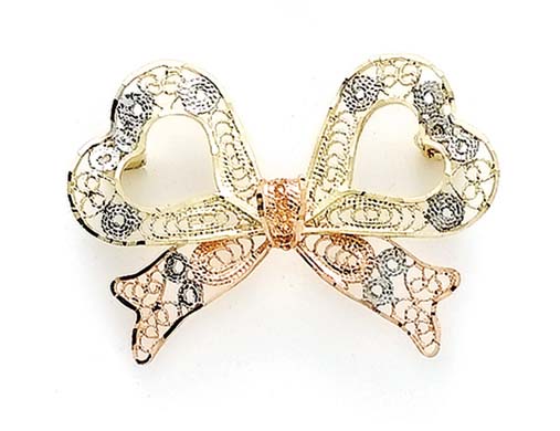 
14k Tricolor Filigree Bow Pin
