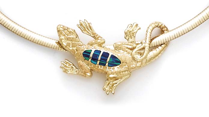 
14k Gold Lizard Simulated Opal Inlay Slide
