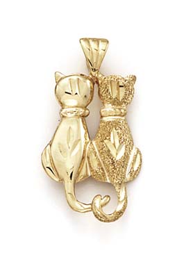 
14k Yellow Gold Large Double Cat Pendant
