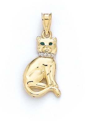 
14k Yellow Gold Enamel Round Cat Pendant
