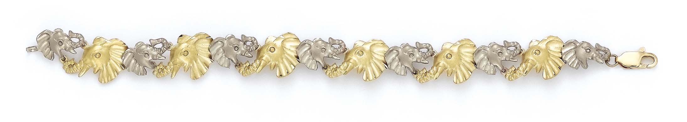 
14k Two-Tone Elephant Head Bracelet - 7.25 Inch
