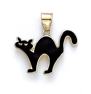 
14k Yellow Gold Black Enamel Cat Pendant
