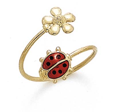 
14k Yellow Gold Enamel Ladybug Flower Toe Ring
