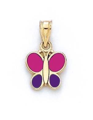 
14k Yellow Gold Pink Purple Enamel Butterfly Pendant
