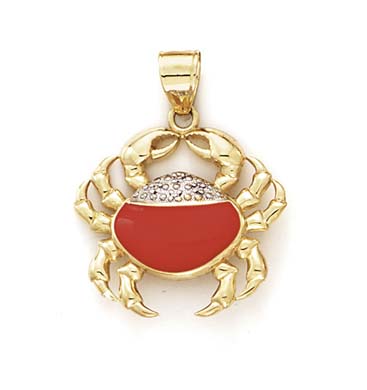 
14k Yellow Gold Enamel Crab Diamond Accent Pendant
