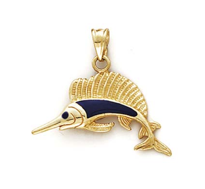 
14k Yellow Gold Enamel SwordFish Pendant
