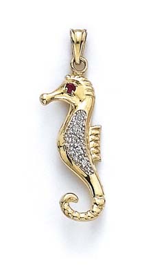 
14k Yellow Gold Diamond Ruby Seahorse Pendant
