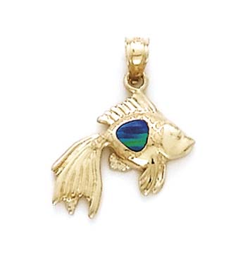 
14k Gold Small Beta Simulated Opal Inlay Pendant
