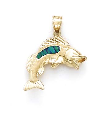 
14k Gold Bass Simulated Opal Inlay Pendant
