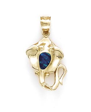 
14k Gold Stingray Simulated Opal Inlay Pendant
